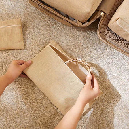 Ocean Home Textile 6'lı Jüt Keten Kumaş Bavul İçi Düzenleyici Set