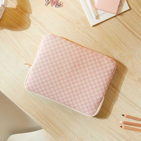 Ocean Home Textile Su İtici Leke Tutmaz Pembe Dama Desen Tablet Taşıma Çantası / Kılıfı 27 x 21 x 2 cm