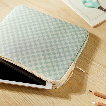 Ocean Home Textile Su İtici Leke Tutmaz Mint Dama Desen Tablet Taşıma Çantası / Kılıfı 27 x 21 x 2 cm