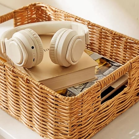 Ocean Home Textile Yıkanabilir Bej PP Rattan Sepet 36 x 26 x 12 cm
