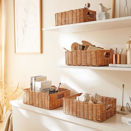 Ocean Home Textile Yıkanabilir Bej PP Rattan Sepet 36 x 26 x 12 cm