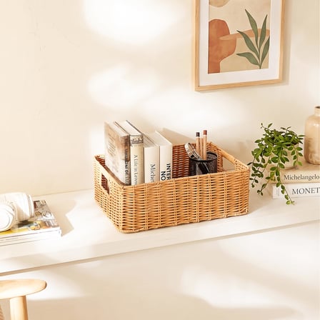 Ocean Home Textile Yıkanabilir Bej PP Rattan Sepet 39 x 29 x 13 cm