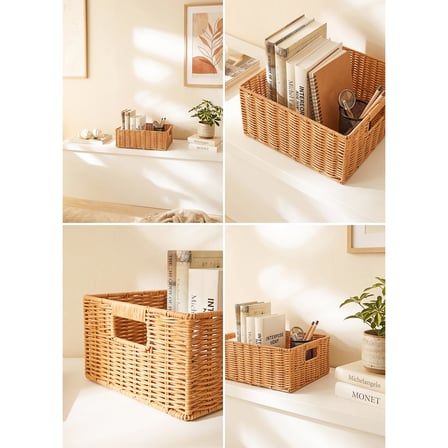 Ocean Home Textile Yıkanabilir Bej PP Rattan Sepet 39 x 29 x 13 cm