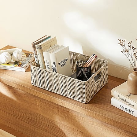 Ocean Home Textile Yıkanabilir Gri PP Rattan Sepet 39 x 29 x 13 cm