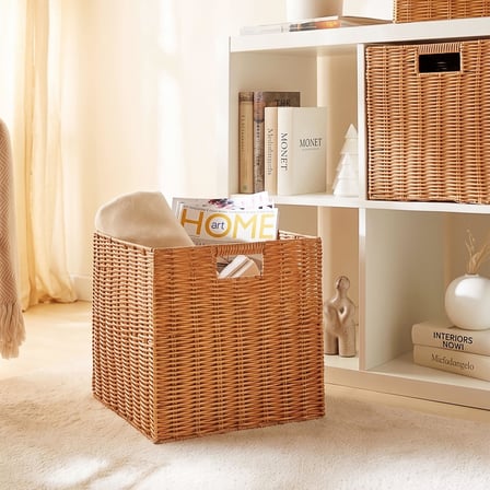 Ocean Home Textile Yıkanabilir Bej PP Rattan Sepet 33 x 33 x 33 cm