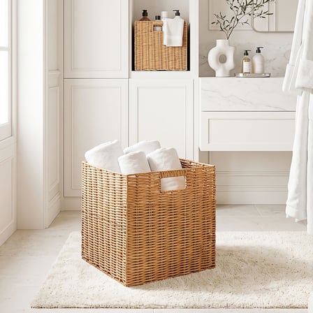 Ocean Home Textile Yıkanabilir Bej PP Rattan Sepet 33 x 33 x 33 cm
