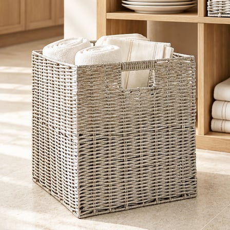 Ocean Home Textile Yıkanabilir Gri PP Rattan Sepet 33 x 33 x 33 cm