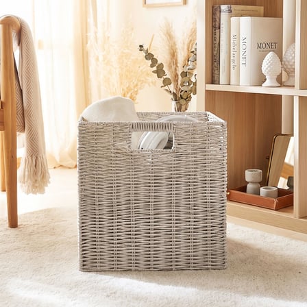 Ocean Home Textile Yıkanabilir Gri PP Rattan Sepet 33 x 33 x 33 cm
