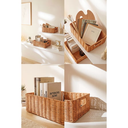 Ocean Home Textile 2'li Yıkanabilir Bej PP Rattan Sepet Set 33 x 23 x 11 / 39 x 29 x 13 cm