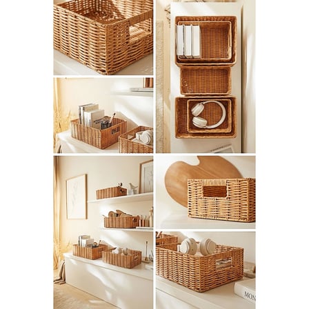 Ocean Home Textile 4'lü Yıkanabilir Bej PP Rattan Sepet Set 30 x 20 x 11 / 33 x 23 x 11 / 36 x 26 x 12  / 39 x 29 x 13 cm