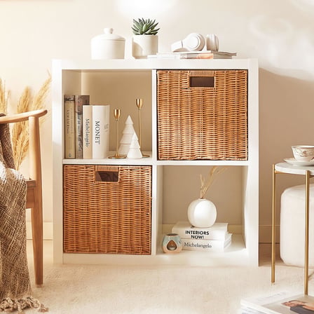 Ocean Home Textile 2'li Yıkanabilir Bej PP Rattan Sepet Set 33 x 33 x 33 cm