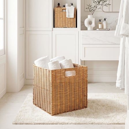 Ocean Home Textile 2'li Yıkanabilir Bej PP Rattan Sepet Set 33 x 33 x 33 cm