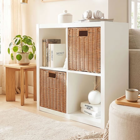 Ocean Home Textile 2'li Yıkanabilir Bej PP Rattan Sepet Set 33 x 33 x 33 cm