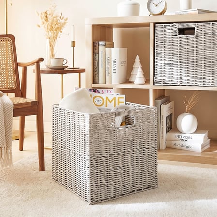 Ocean Home Textile 2'li Yıkanabilir Gri PP Rattan Sepet Set 33 x 33 x 33 cm