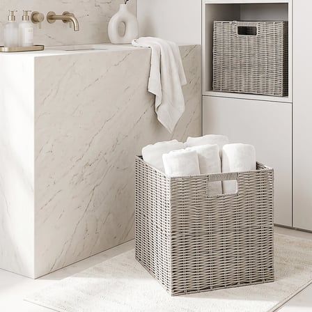 Ocean Home Textile 2'li Yıkanabilir Gri PP Rattan Sepet Set 33 x 33 x 33 cm