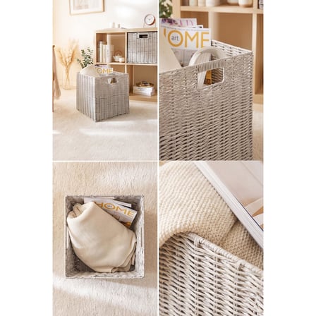 Ocean Home Textile 2'li Yıkanabilir Gri PP Rattan Sepet Set 33 x 33 x 33 cm