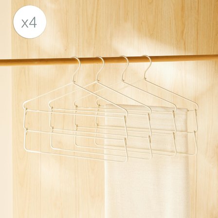 Ocean Home Textile 4'lü 3 Katlı Ekru Renk Kumaş Kaplı Metal Giysi Askısı 42 x 41 x 0.5 cm