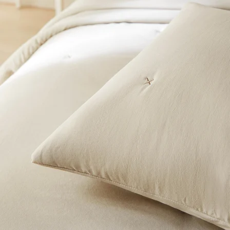 Ocean Home Textile Nakışlı Bej Çift Kişilik Yatak Örtüsü Seti 1 Adet 250 x 230 / 2 Adet 50 x 70 cm