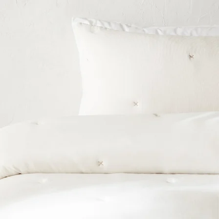 Ocean Home Textile Nakışlı Ekru Tek Kişilik Yatak Örtüsü Seti 1 Adet 180 x 230 / 1 Adet 50 x 70 cm