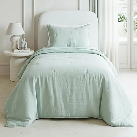 Ocean Home Textile Nakışlı Mint Tek Kişilik Yatak Örtüsü Seti 1 Adet 180 x 230 / 1 Adet 50 x 70 cm