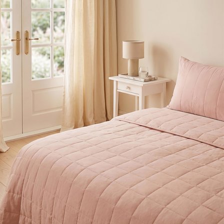 Ocean Home Textile %100 Pamuk Kumaş Kapitoneli Pembe Çok Amaçlı Tek Kişilik Yatak Örtüsü Seti 1 Adet 180 x 230 / 1 Adet 50 x 70 cm