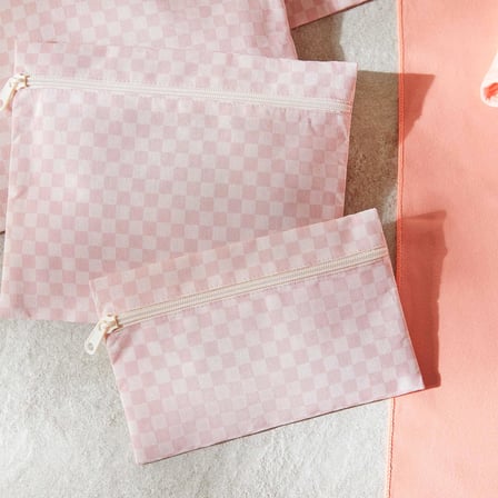 Ocean Home Textile 5'li Su Geçirmez Pvc Astarlı Pembe Dama Desen Islak Kuru Çanta Seti 20 x 13 / 24 x 20 / 30 x 24 / 28 x 30 / 30 x 36 cm
