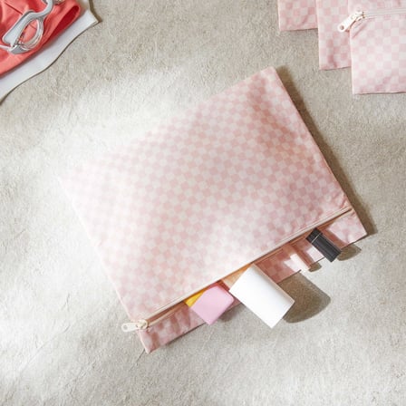 Ocean Home Textile 5'li Su Geçirmez Pvc Astarlı Pembe Dama Desen Islak Kuru Çanta Seti 20 x 13 / 24 x 20 / 30 x 24 / 28 x 30 / 30 x 36 cm