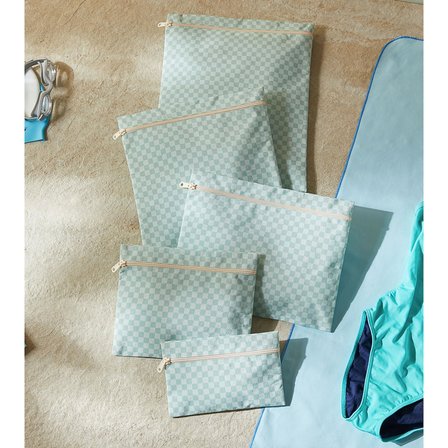 Ocean Home Textile 5'li Su Geçirmez Pvc Astarlı Mint Dama Desen Islak Kuru Çanta Seti 20 x 13 / 24 x 20 / 30 x 24 / 28 x 30 / 30 x 36 cm