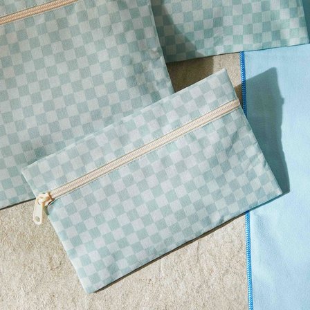 Ocean Home Textile 5'li Su Geçirmez Pvc Astarlı Mint Dama Desen Islak Kuru Çanta Seti 20 x 13 / 24 x 20 / 30 x 24 / 28 x 30 / 30 x 36 cm