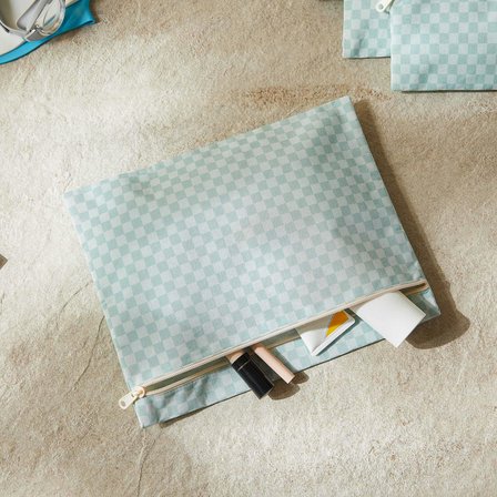 Ocean Home Textile 5'li Su Geçirmez Pvc Astarlı Mint Dama Desen Islak Kuru Çanta Seti 20 x 13 / 24 x 20 / 30 x 24 / 28 x 30 / 30 x 36 cm