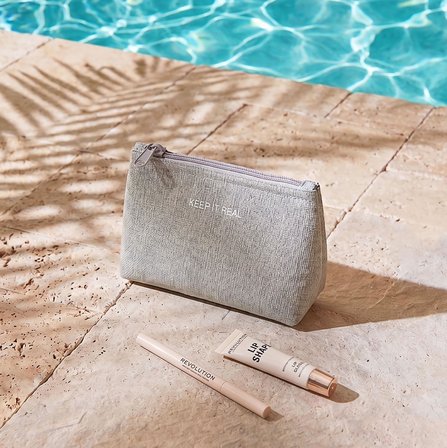 Ocean Home Textile Termal Astarlı Su İtici Leke Tutmaz Gri Renk Jüt Keten Makyaj İlaç Çantası 15 x 11 x 6 cm
