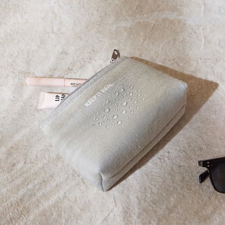 Ocean Home Textile Termal Astarlı Su İtici Leke Tutmaz Gri Renk Jüt Keten Makyaj İlaç Çantası 15 x 11 x 6 cm