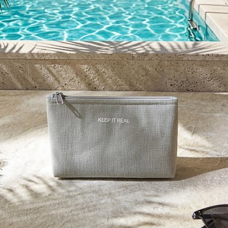 Ocean Home Textile Termal Astarlı Su İtici Leke Tutmaz Gri Renk Jüt Keten Makyaj İlaç Çantası 19 x 13 x 7 cm