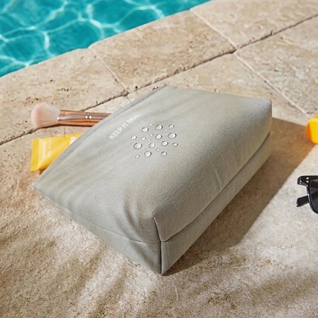Ocean Home Textile Termal Astarlı Su İtici Leke Tutmaz Gri Renk Jüt Keten Makyaj İlaç Çantası 23 x 16 x 7 cm