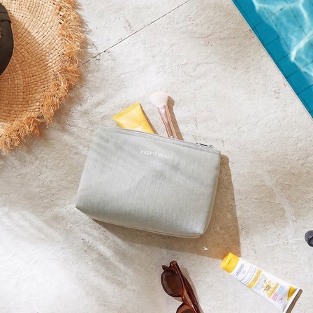 Ocean Home Textile Termal Astarlı Su İtici Leke Tutmaz Gri Renk Jüt Keten Makyaj İlaç Çantası 23 x 16 x 7 cm
