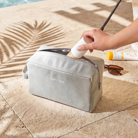 Ocean Home Textile Termal Astarlı Su İtici Leke Tutmaz Gri Renk Jüt Keten Makyaj İlaç Çantası 25 x 15 x 12.5 cm