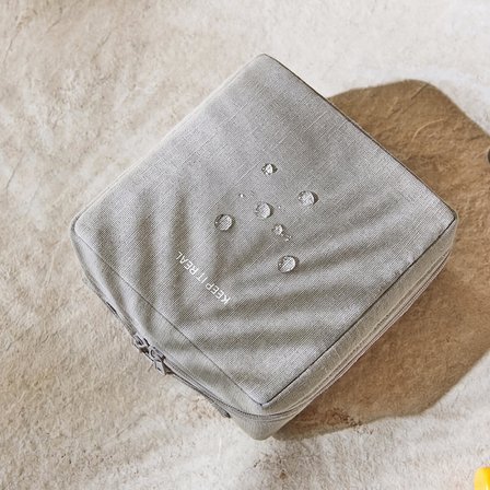 Ocean Home Textile Termal Astarlı Su İtici Leke Tutmaz Gri Renk Jüt Keten Makyaj İlaç Çantası 20 x 21 x 11 cm