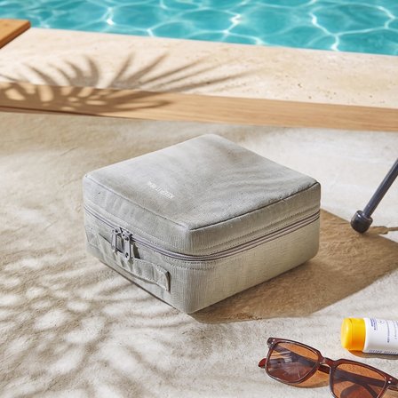 Ocean Home Textile Termal Astarlı Su İtici Leke Tutmaz Gri Renk Jüt Keten Makyaj İlaç Çantası 20 x 21 x 11 cm