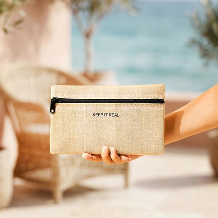 Ocean Home Textile 2'li Termal Astarlı Su İtici Leke Tutmaz Jüt Keten Makyaj İlaç Çantası Seti 22 x 14 / 23 x 16 x 7 cm