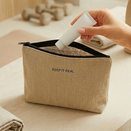 Ocean Home Textile 2'li Termal Astarlı Su İtici Leke Tutmaz Jüt Keten Makyaj İlaç Çantası Seti 19 x 13 x 7 / 20 x 21 x 11 cm