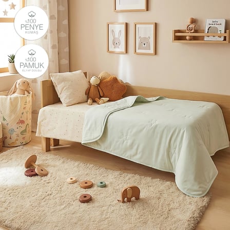 Ocean Home Textile %100 Pamuk Penye Mavi Yıldız Nakışlı Bebek Çok Amaçlı Örtü 90 x 120 cm