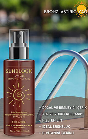 Sunblock Nemlendirici ve Bronzlaştırıcı Yağ 100 ml