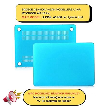 MacBook Air Kılıfı Macbook Air 13inç Mat (Eski USB'li Model 2010-2017) A1369 A1466 ile Uyumlu