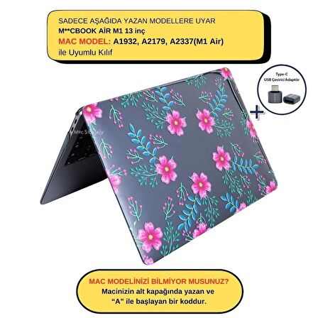 Macbook Air M1 Kılıf 13 inç Kristal Flower01NL (TouchID'li M1 Air) A2337 A2179 A1932 ile Uyumlu