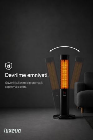 Karbon Infrared Kule Tipi Isıtıcı 2000W 3 Kademeli Kumandalı Taşınabilir Elektrikli Soba LXV 2000-VR Siyah