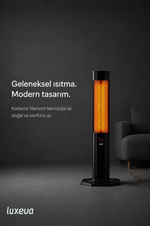 Karbon Infrared Kule Tipi Isıtıcı 2000W 3 Kademeli Kumandalı Taşınabilir Elektrikli Soba LXV 2000-VR Siyah