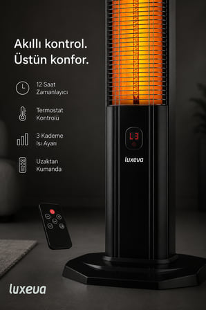 Karbon Infrared Kule Tipi Isıtıcı 2000W 3 Kademeli Kumandalı Taşınabilir Elektrikli Soba LXV 2000-VR Siyah
