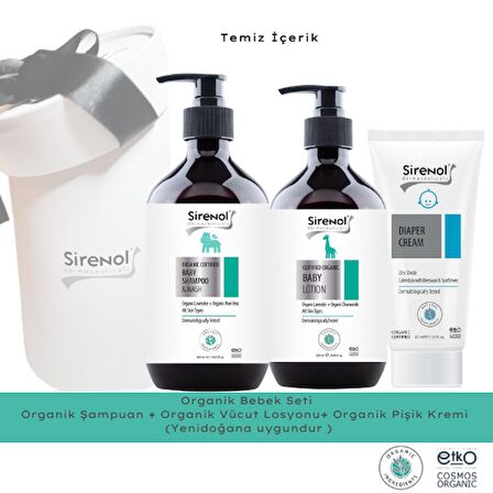 Sirenol Organik Bebek Şampuanı, Losyonu ve Organik Pişik Kremi Set 400 mL / 250 mL / 87 mL