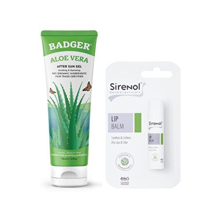 Badger Aloe Vera Jel Ve Sirenol Organik Dudak Balmı Set 118 mL / 5 mL