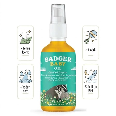 Badger Karın Bölgesi Nemlendirici Krem ve Organik Bebek Yağı Seti